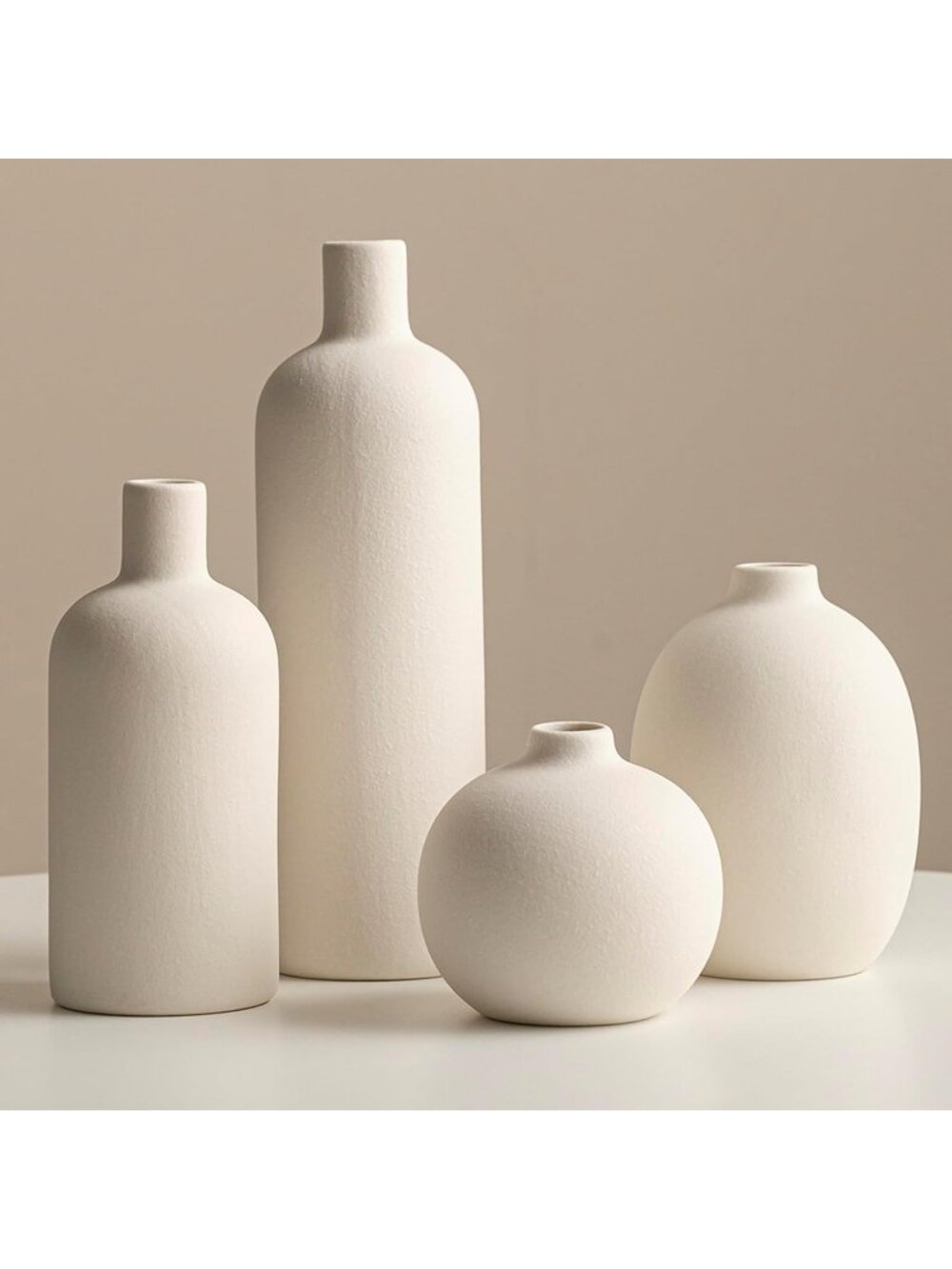Modern White Ceramic Vase Set 4 Piece Collection Neutral Colors Home Decorative